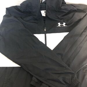 Under Armour Men's Jacket Windbreaker Hood Trainer Black White Full Zip SZ XL